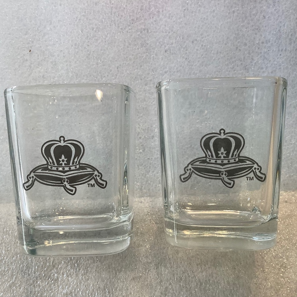 Vintage Crown Royal Square Shot Glasses Crown on Pillow Logo Set of 2
